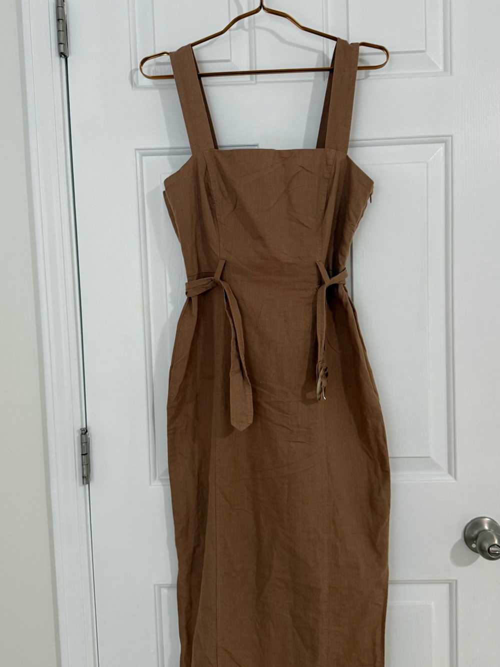 Zara Brown Sleeveless Tie-Waist Midi Dress